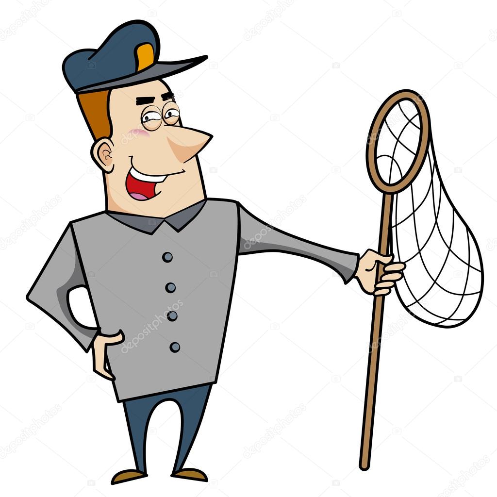Download Cartoon Animal Control Officer with Net — Stock Vector ...