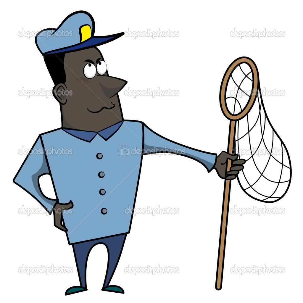 Oficial de control de animales de dibujos animados con Net vector