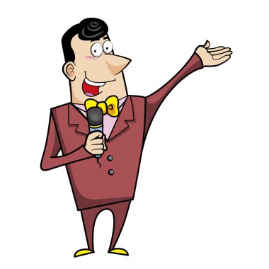 karikatür ana emcee mikrofon ile