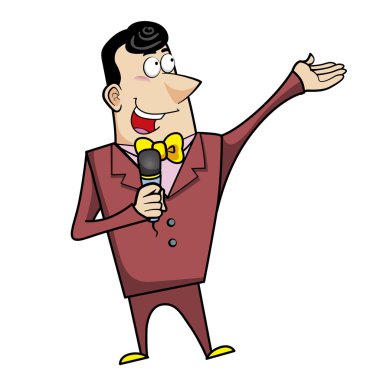 karikatür ana emcee mikrofon ile