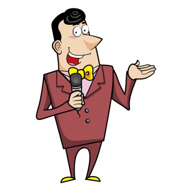 karikatür ana emcee mikrofon ile