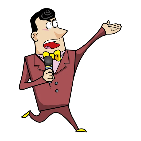 Cartoon host emcee met microfoon — Stockvector