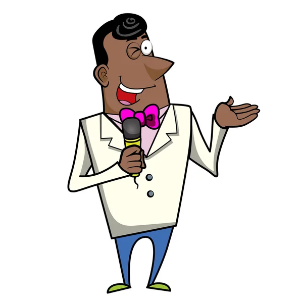 Cartoon host emcee met microfoon — Stockvector