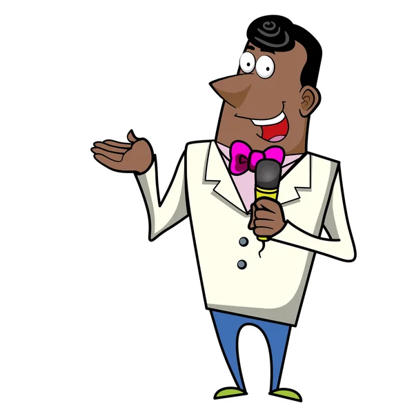 Cartoon host emcee met microfoon — Stockvector