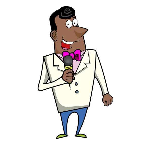 Cartoon host emcee met microfoon — Stockvector