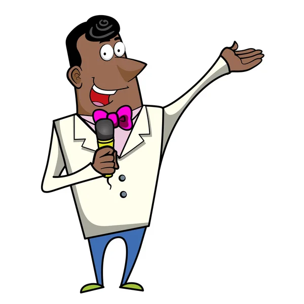 Cartoon host emcee met microfoon — Stockvector