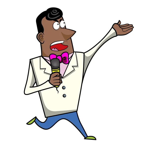 Cartoon host emcee met microfoon — Stockvector