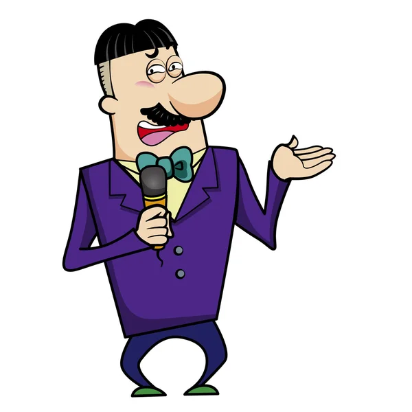 Cartoon host emcee met microfoon — Stockvector