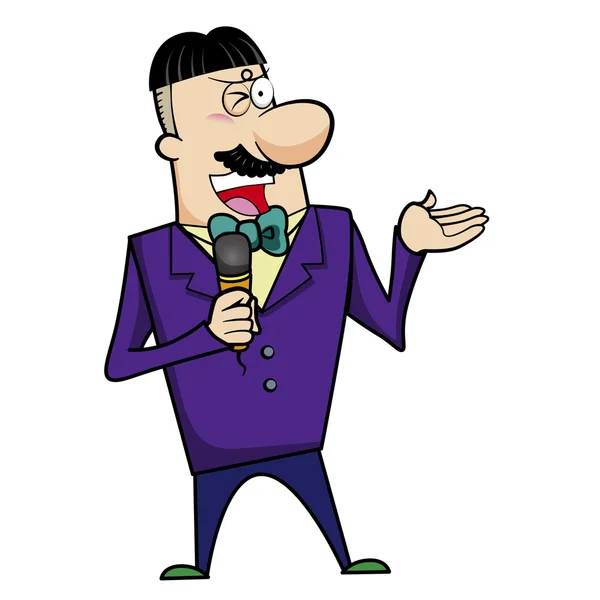 Cartoon host emcee met microfoon — Stockvector