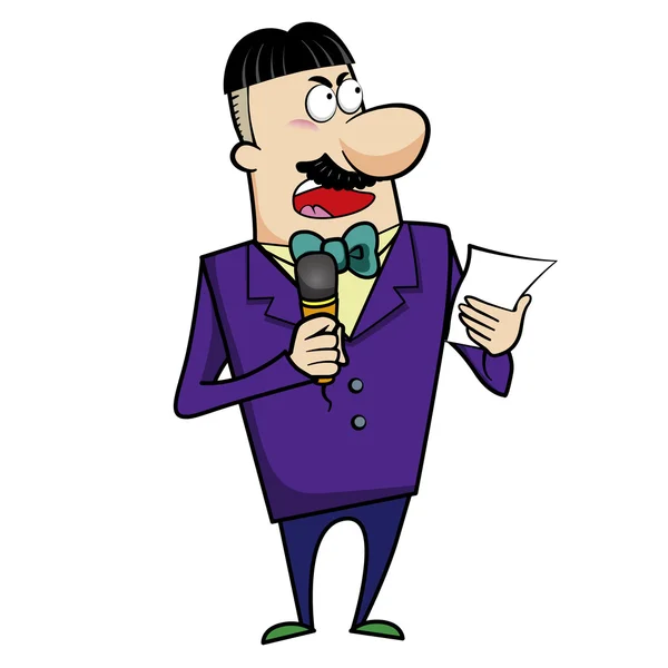 Cartoon host emcee met microfoon — Stockvector