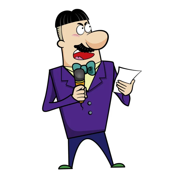 Cartoon host emcee met microfoon — Stockvector