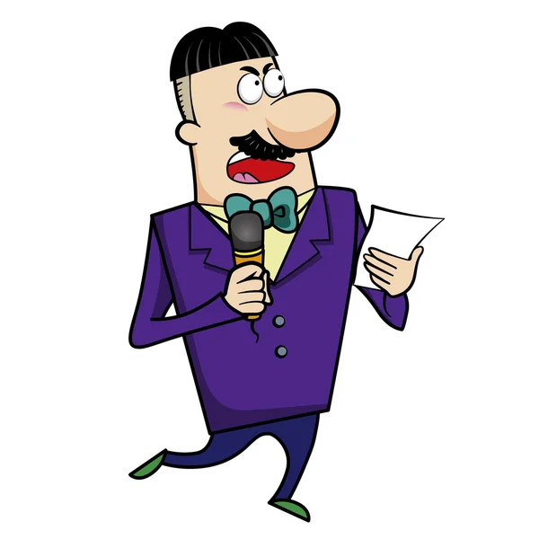 Cartoon host emcee met microfoon — Stockvector