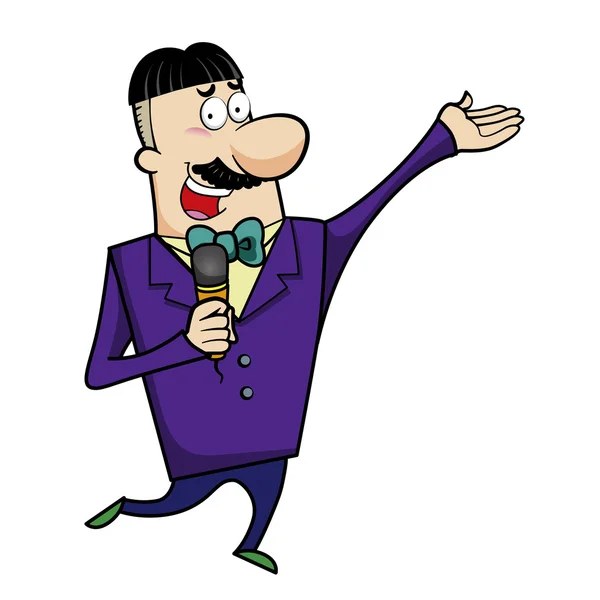 Karikatür ana emcee mikrofon ile — Stok Vektör