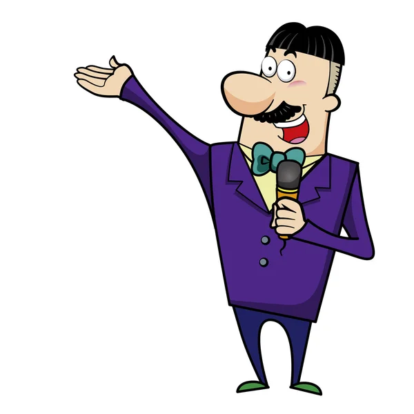 Cartoon host emcee met microfoon — Stockvector