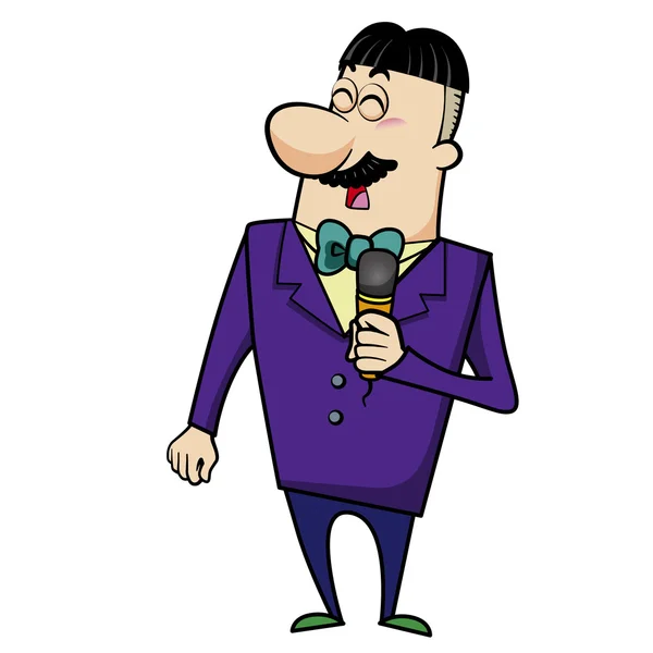 Cartoon host emcee met microfoon — Stockvector