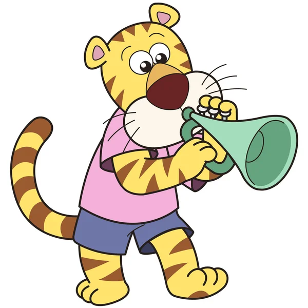Cartoon tigre suonare una tromba — Vettoriale Stock