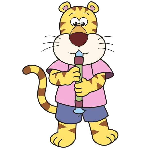 Tigre de dibujos animados tocando un oboe — Vector de stock