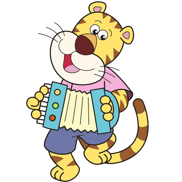 Cartoon Tiger Playing an Accordion — Stock Vector