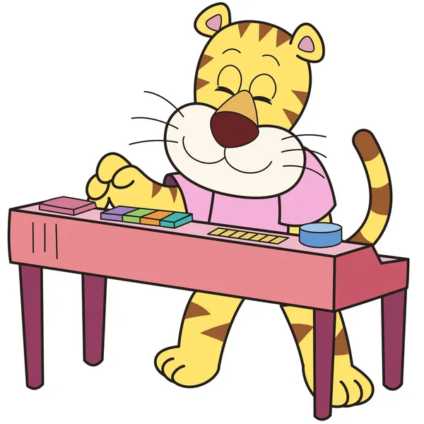 Cartoon tigre suonare un organo elettronico — Vettoriale Stock