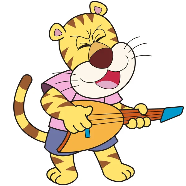 Cartoon tijger spelen een elektrische gitaar — Stockvector