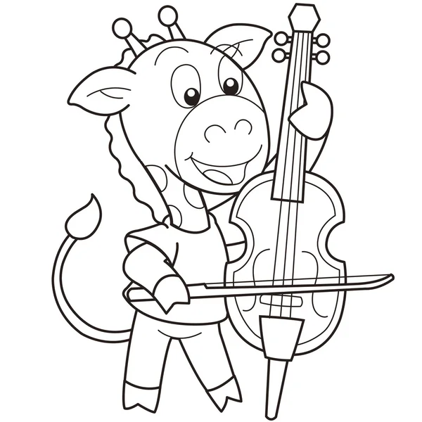 Jirafa de dibujos animados tocando un violonchelo — Vector de stock