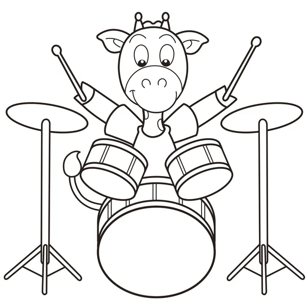 Cartoon Giraffe Playing Drums — Stock Vector