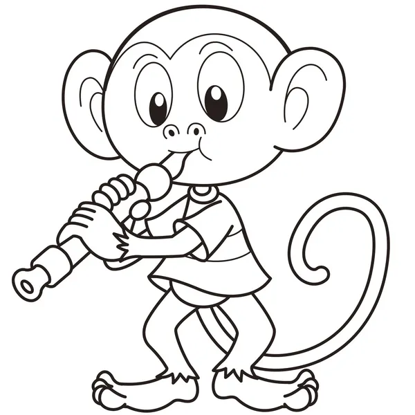 Macaco dos desenhos animados jogando um oboé — Vetor de Stock