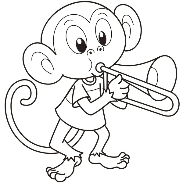 Mono de dibujos animados tocando un trombón — Vector de stock