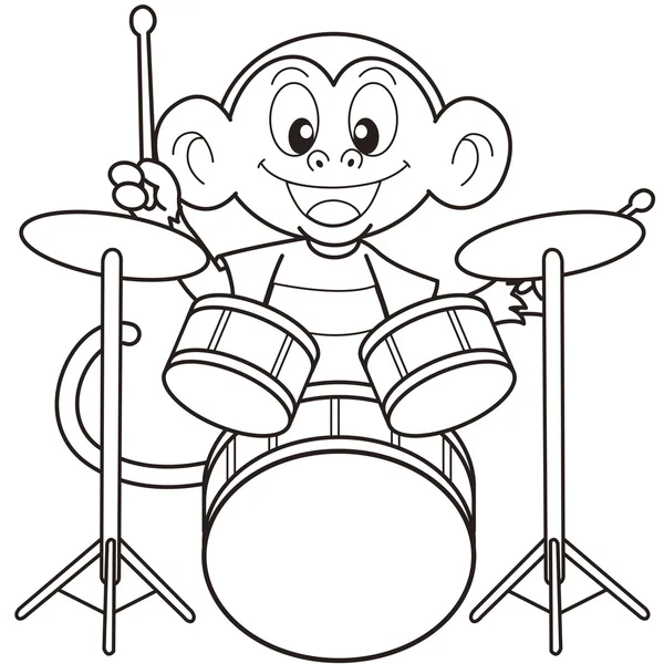 Mono de dibujos animados tocando la batería — Vector de stock