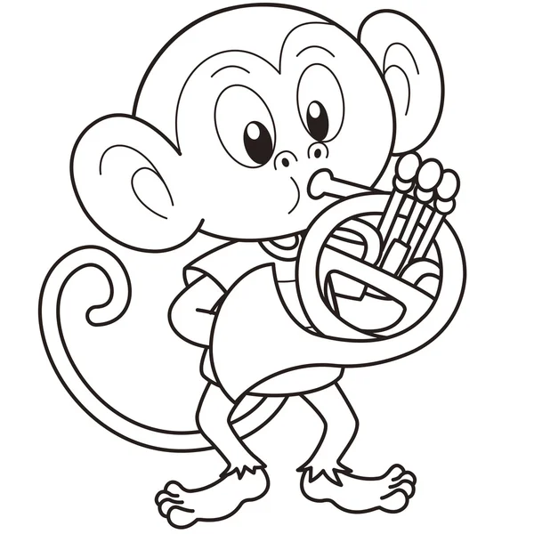 Cartoon Monkey Playing a French Horn — Stock Vector