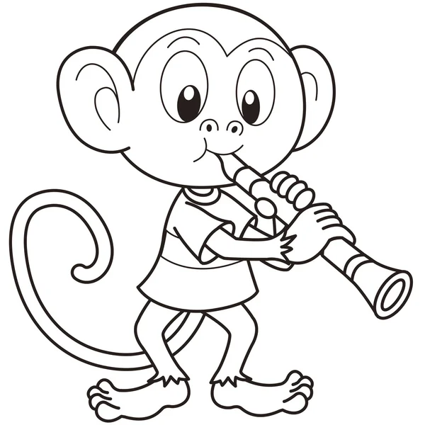 Mono de dibujos animados tocando un clarinete — Vector de stock