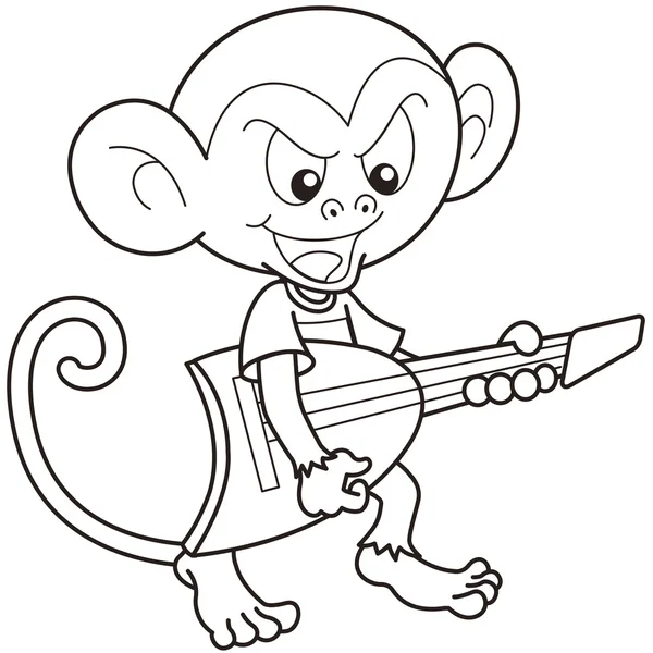 Mono de dibujos animados tocando una guitarra eléctrica — Vector de stock