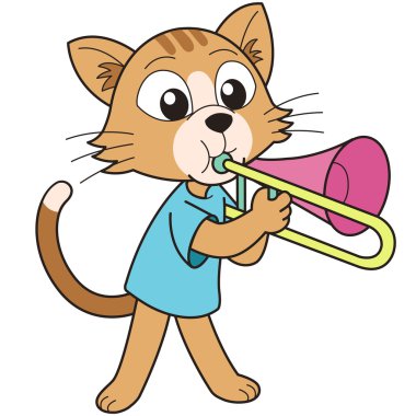 bir trombon oynarken karikatür kedi