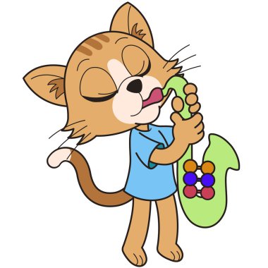 bir saksafon oynamaya karikatür kedi
