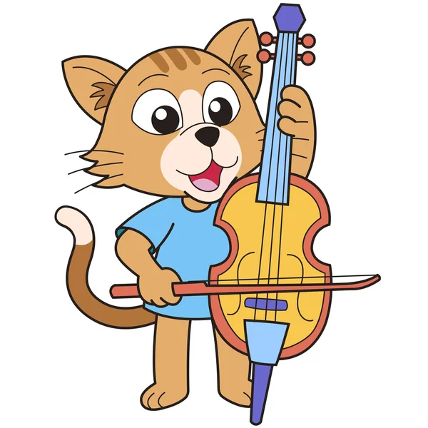 Мультяшный кот играет на виолончели — стоковый вектор