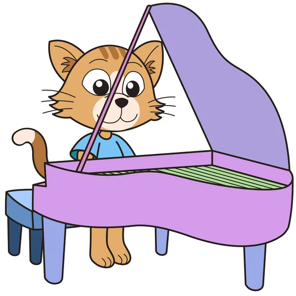 कार्टून मांजर पियानो वाजवत आहे — स्टॉक व्हेक्टर