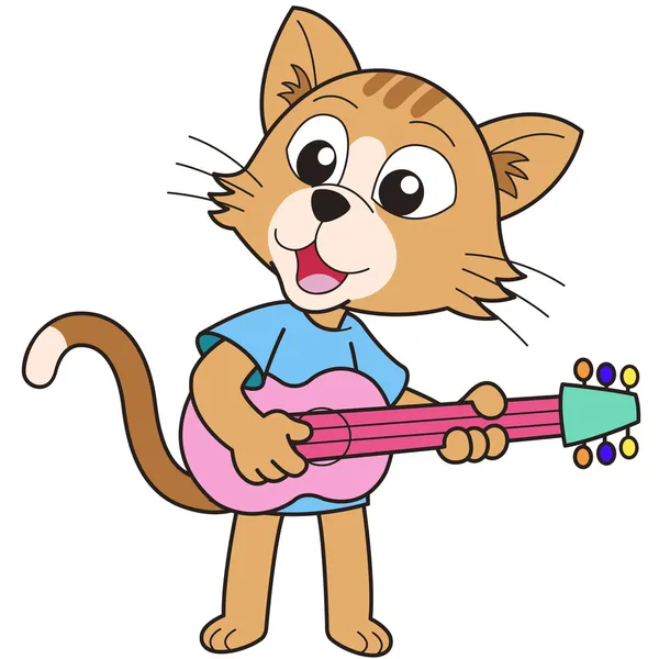 Gato de dibujos animados tocando una guitarra — Vector de stock