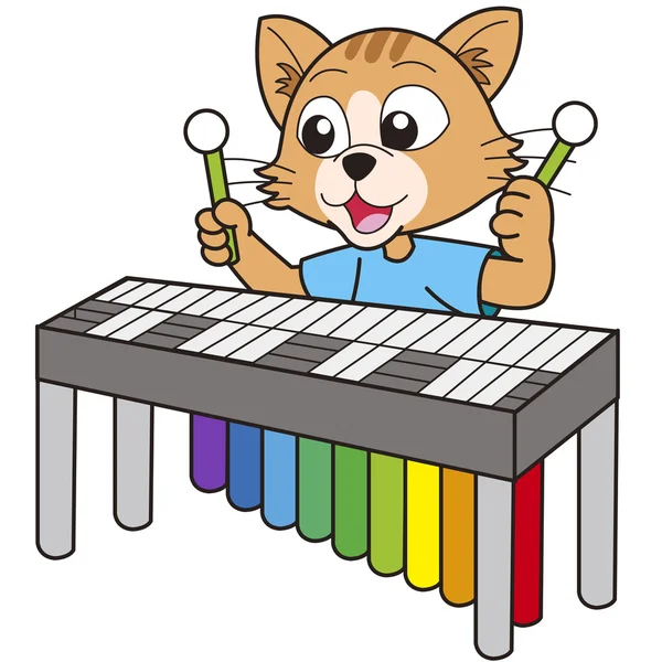 Kreslená kočka hraje vibrafon — Stockový vektor