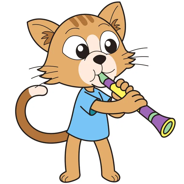 Gato de dibujos animados tocando un clarinete — Vector de stock