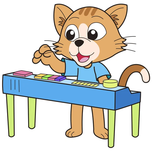 Gato de dibujos animados tocando un órgano electrónico — Vector de stock