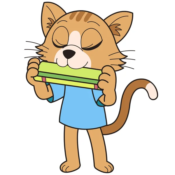 Gato de dibujos animados tocando una armónica — Vector de stock