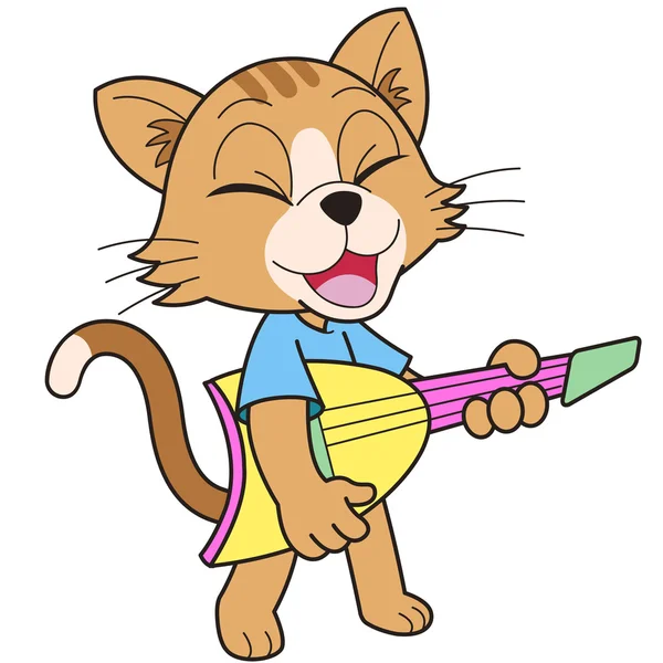 Gato de dibujos animados tocando una guitarra eléctrica — Vector de stock