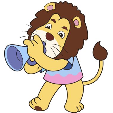 bir trompet çalmaya karikatür aslan