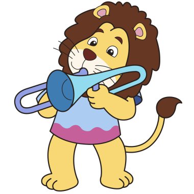 Cartoon Lion Playing a Trombone clipart