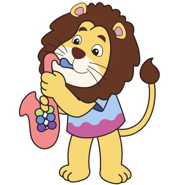 bir saksafon oynamaya karikatür aslan