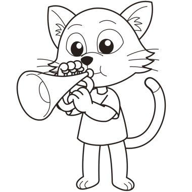 bir trompet çalmaya karikatür kedi