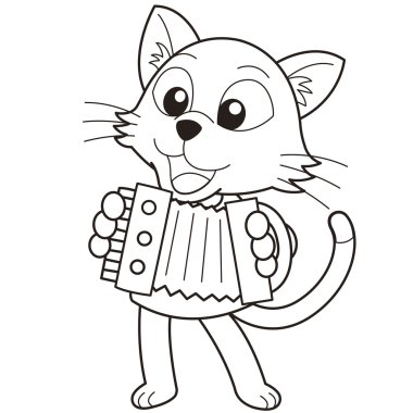 Akordiyon çalmaya karikatür kedi