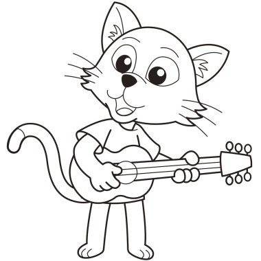 Karikatür kedi bir gitar çalmak