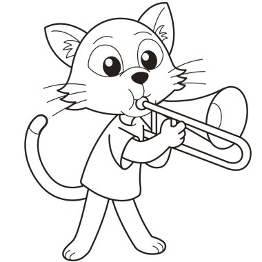 bir trombon oynarken karikatür kedi