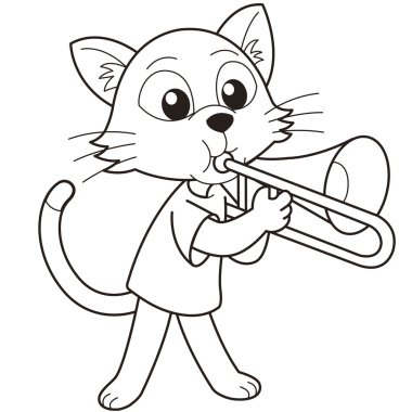 Cartoon Cat Playing a Trombone clipart